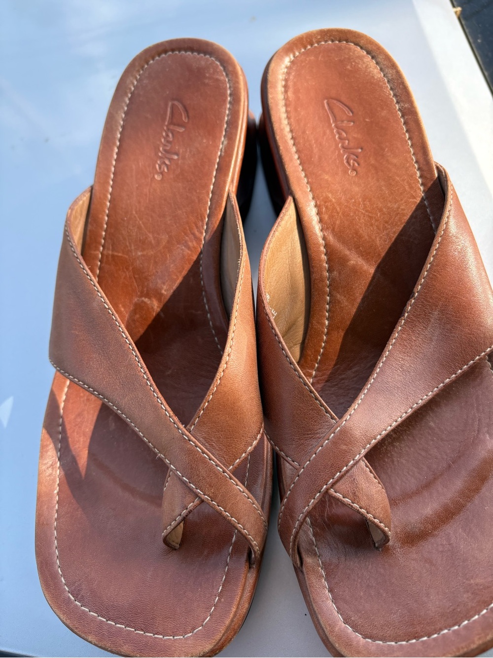 Clarks Brown Leather Crossover Toe-Post Sandals